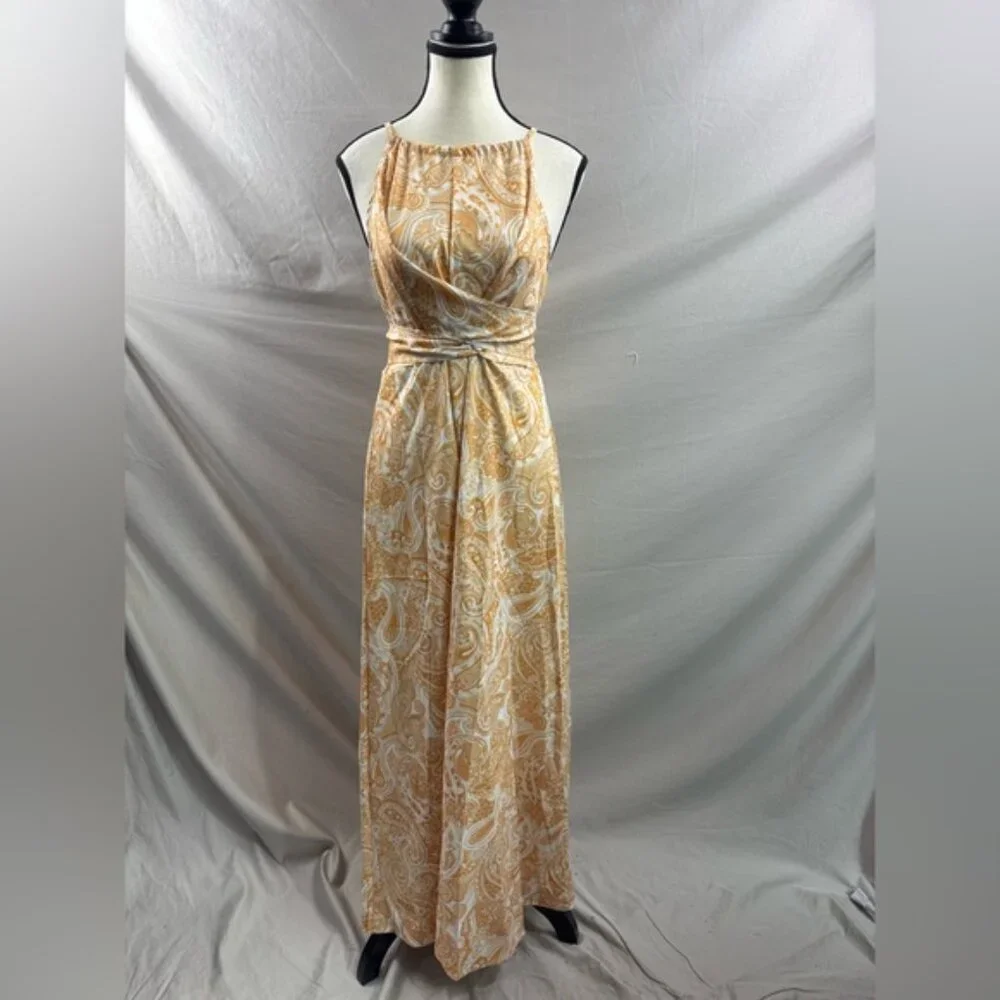 LAST ONE 🔥 Paisley Halter Neck Maxi Dress Yellow - Picture 6 of 9
